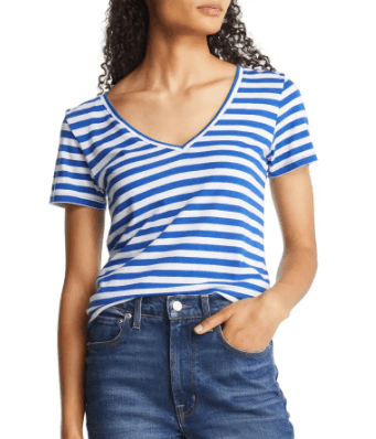 Blusa de cuello en V con estampado a rallas azules Nordstrom