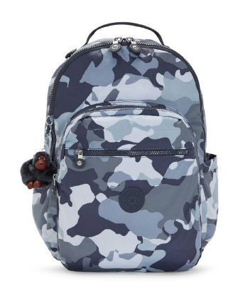 Mochila escolar con estampado militar en tonos azules Kipling