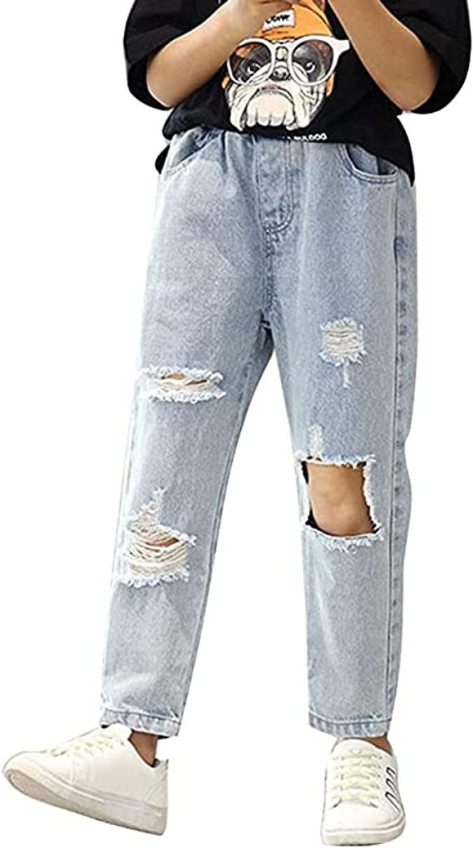 Pantalones de niñas con diseño rasgado Amebelle