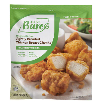 Paquete de pechugas de pollo troceadas y empanizadas Just Bare