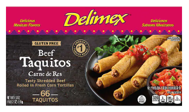 Paquete de taquitos enrollados de carne de res Delimex