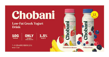 Paquete de yogurt saborizado bajo en grasa Chobani