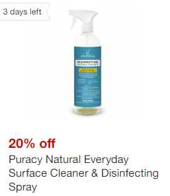 Descuento del 20% en líquido limpiador de superficies Puracy Natural Everyday