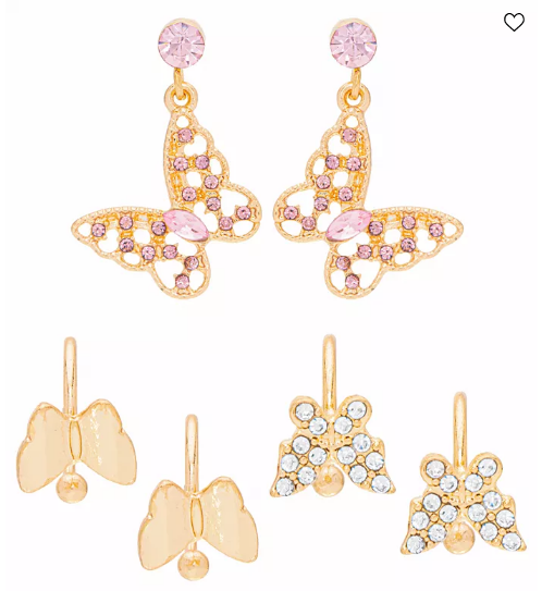 Juego de 3 pares de sarcillos de mariposa Macy’s