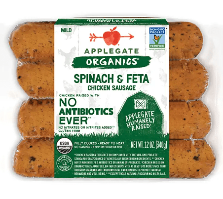 Salchichas de pollo con espinaca orgánica Applegate
