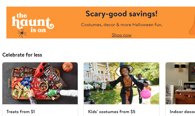 Dulces, artículos de decoración y disfraces para niños en Walmart