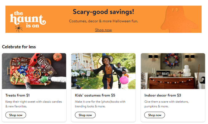 Dulces, artículos de decoración y disfraces para niños en Walmart