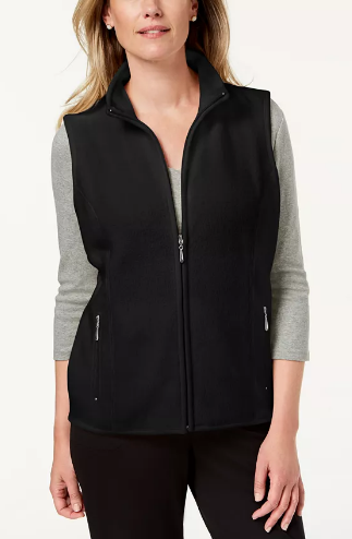 Chaleco deportivo negro para dama con cierre central Karen Scott