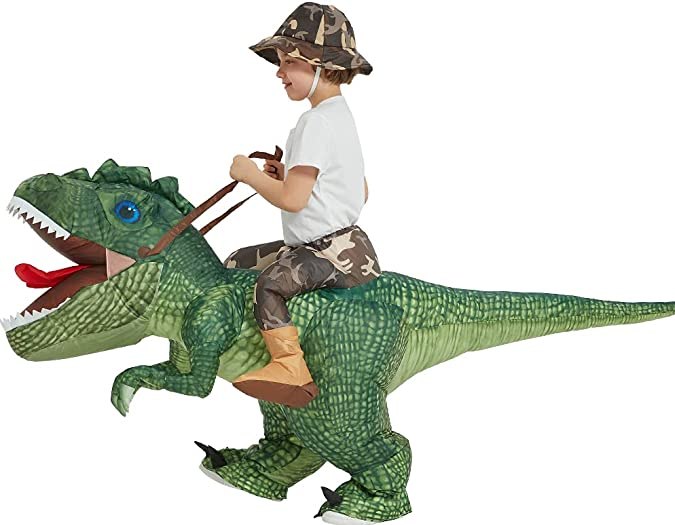 Disfraz inflable de niño cabalgando un dinosaurio One Casa