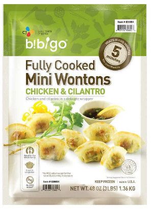 Mini Wontons congelados de pollo y cilantro de 3 libras CJ Bibigo