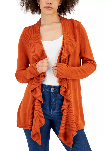 Cárdigan naranja para dama de corte abierto Karen Scott