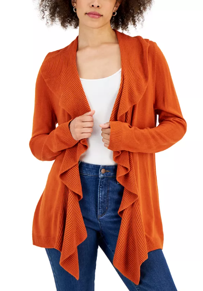 Cárdigan naranja para dama de corte abierto Karen Scott