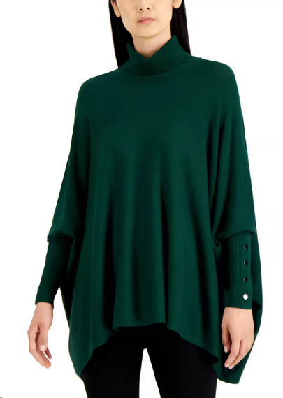 Poncho verde de mangas largas de corte largo Alfani