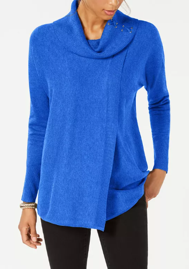 Suéter azul para dama de corte cruzado y cuello ancho JM Collection