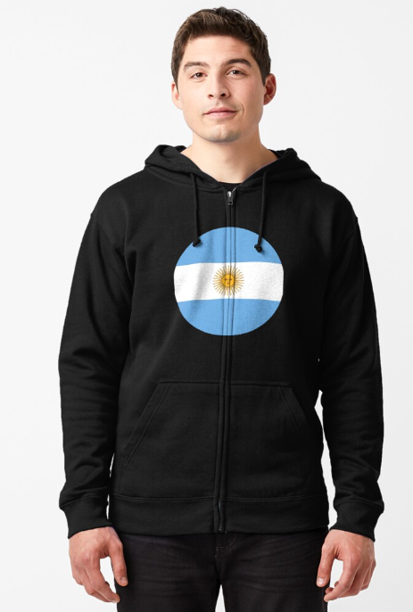 Suéter con capucha y cierre central con estampado argentino