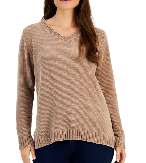 Sueter ligero marrón claro para dama con cuello en v Karen Scott