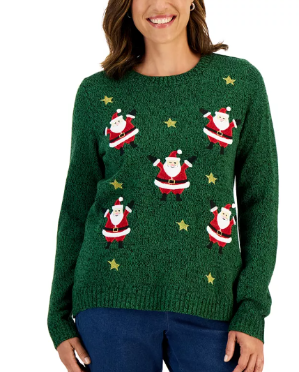 Suéter verde con tejidos alusivos a la navidad Karen Scott