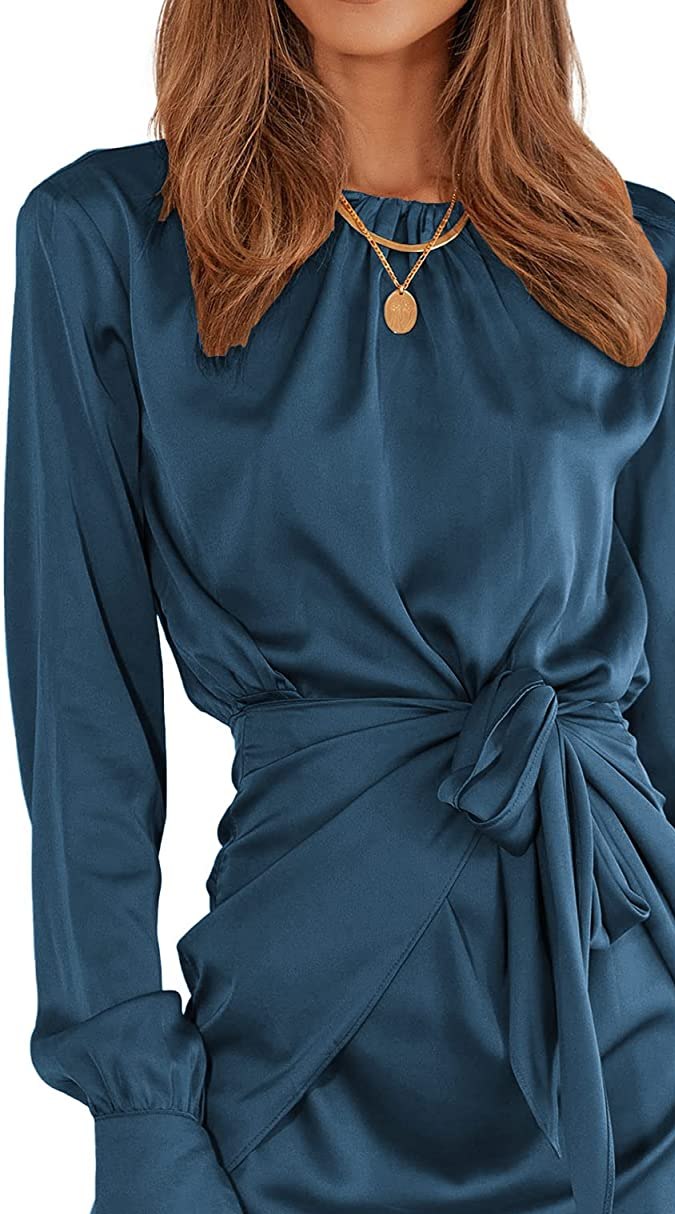 vestido manga larga azul elegante