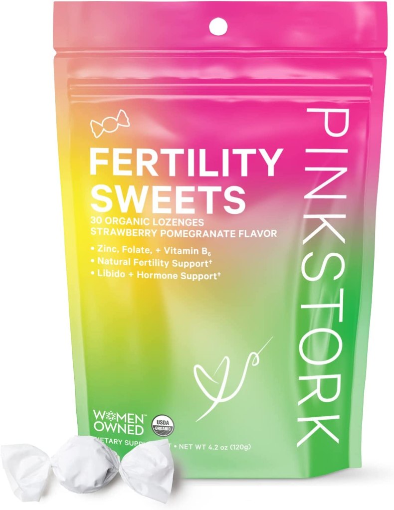 Suplemento para la fertilidad femenina con sabor a granada con fresa Pink Stork