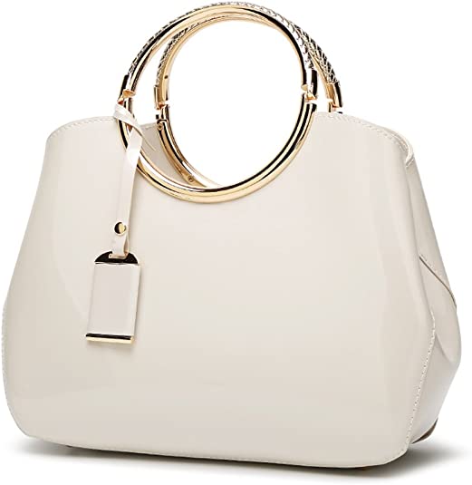 Cartera de mano blanca para dama con aros dorados Hoxin