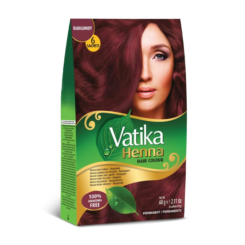 Tinte de cabello color borgoña a base de Henna Dabur Vatika