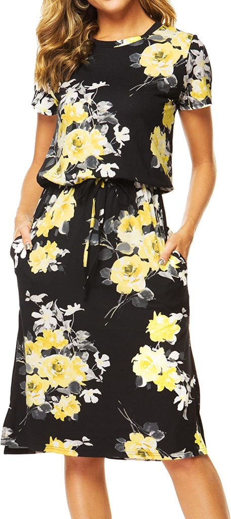 Vestido de dama negro con flores amarillas Simier Fariry