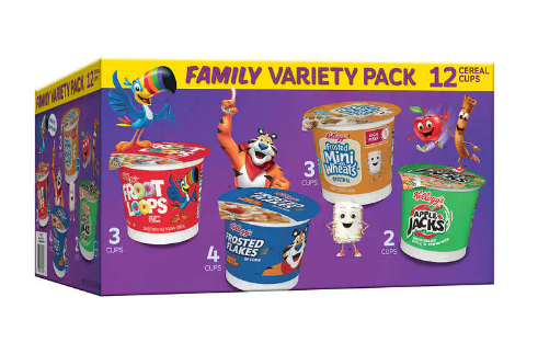 Caja con mini cereales Kellogg’s surtidos en Costco