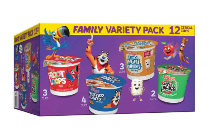 Caja con mini cereales Kellogg’s surtidos en Costco