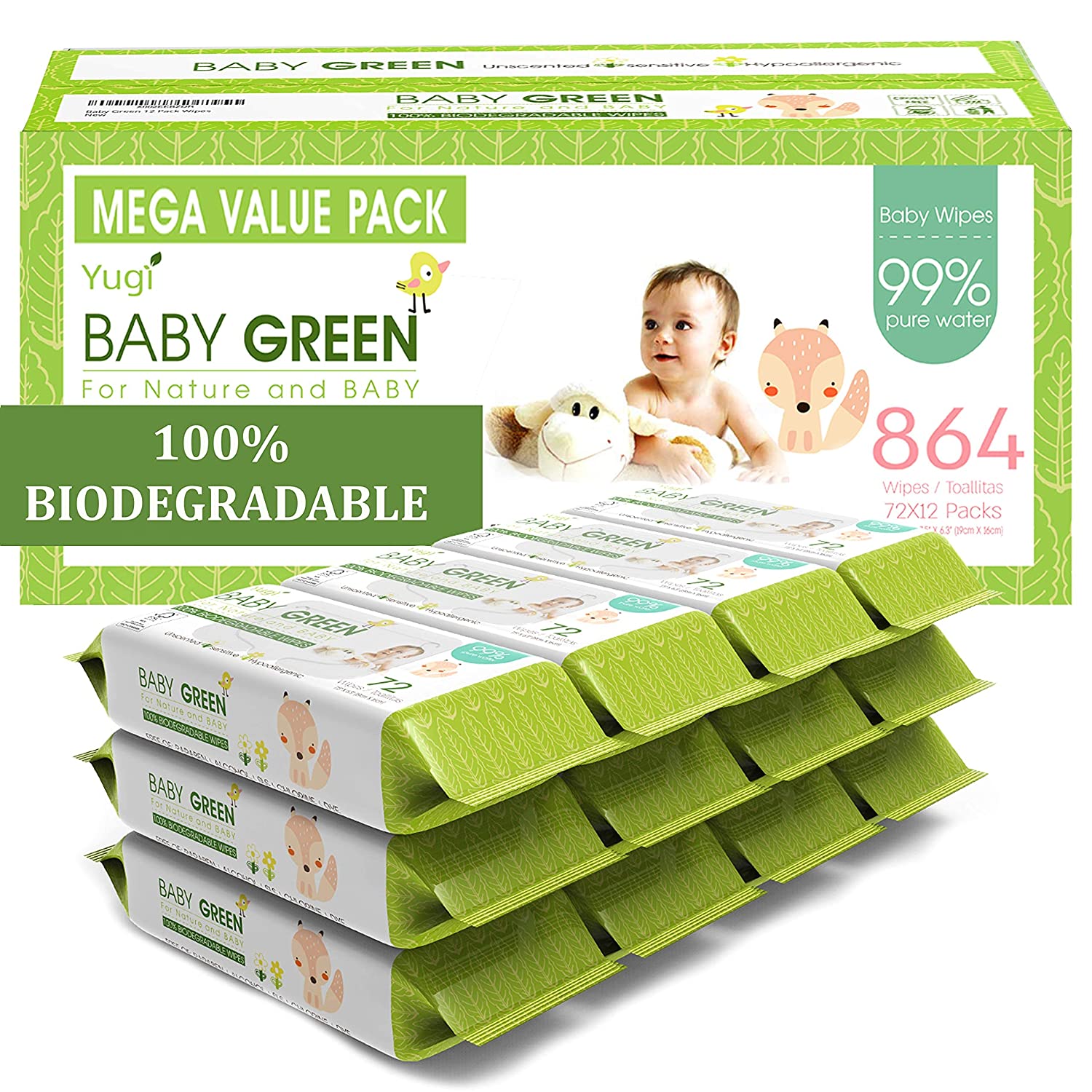 Caja de toallitas húmedas ecológicas para bebé Yugi Baby Green