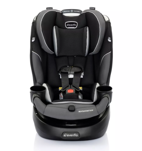 Silla de auto negra con sistema giratorio para bebé Evenflo