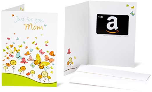 Tarjeta física de regalo con mensaje de felicitaciones “Just for you mom”