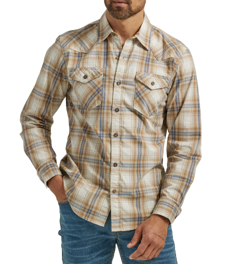 Camisa de cuadros beige para caballeros Wrangler