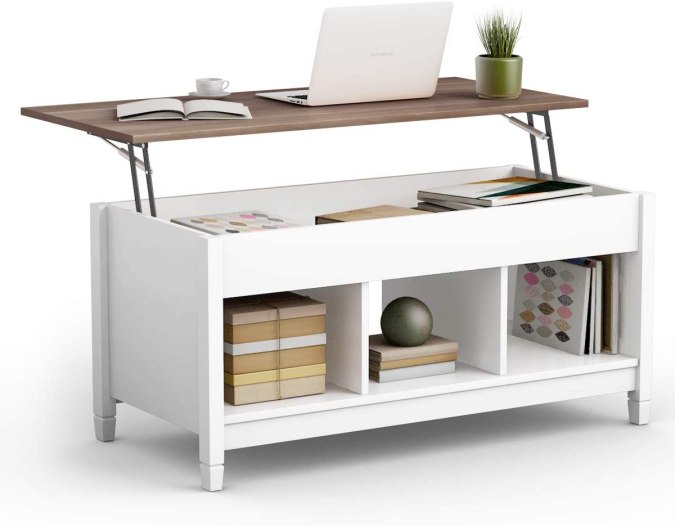 Mesa central blanca con base retráctil Tangkula