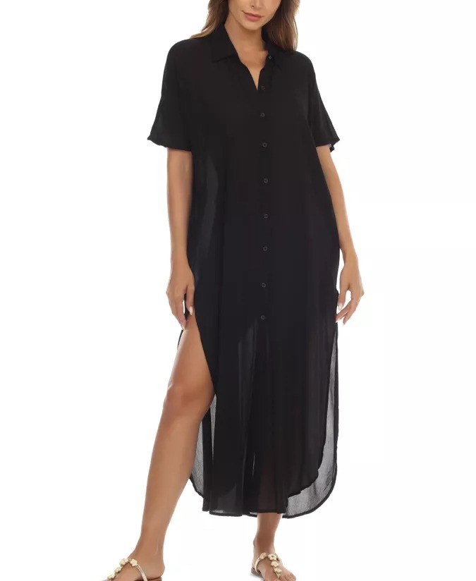 Vestido ligero negro para dama con botones Raviya