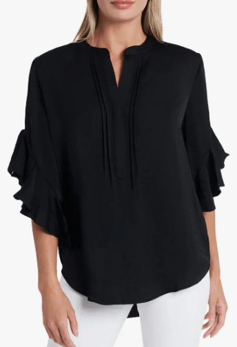 Blusa de dama con mangas con volantes y cuello detallado Vince Camuto