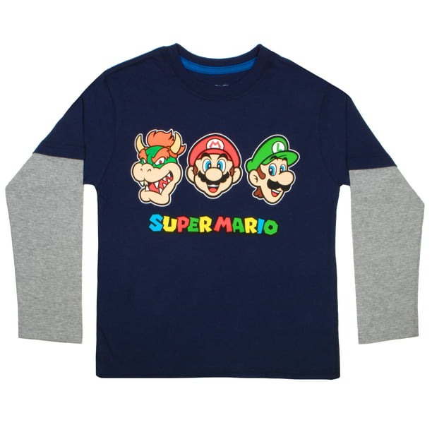 Franela manga larga para niños con estapado de Súper Mario Nintendo