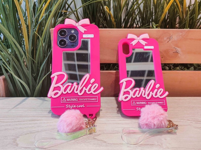 Funda para teléfonos iPhone con espjo y temática de Barbie