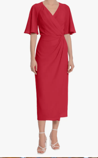 Vestido de dama rojo con ajuste en centro y mangas anchas Maggy London