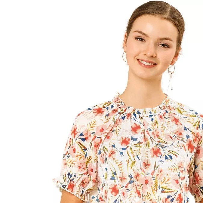 Blusa de dama de cuello redondo y estampado floral Allegra K