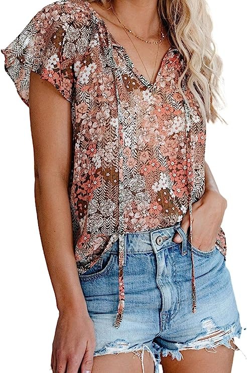 Blusa de dama ligera con estampado floral y mangas anchas Dokotoo