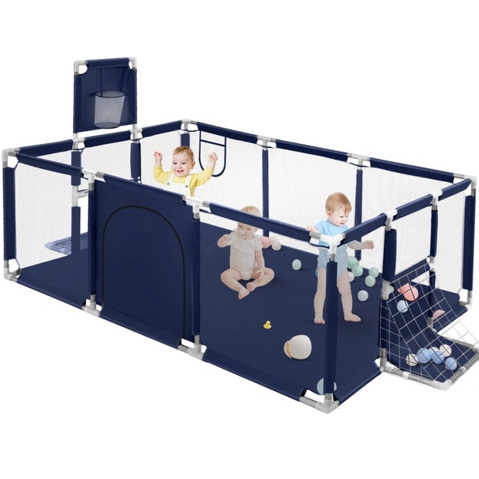 Corral de juegos para bebés con aro de baloncesto y arco de futbol HDJ