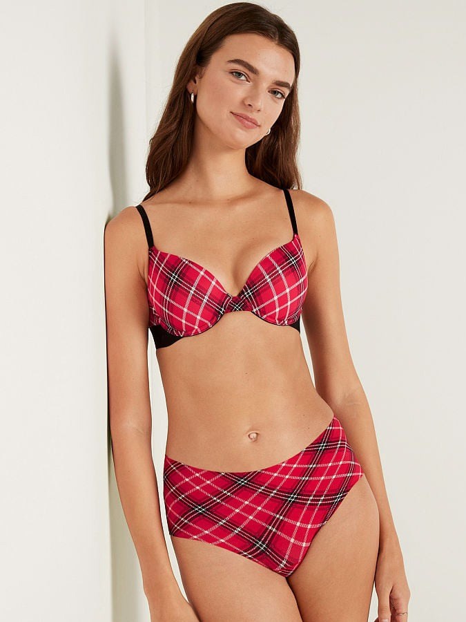 Brasier de dama con push-up y estampado a cuadros diagonales Pink