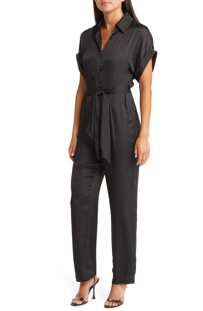 Jumpsuit de dama con mangas cortas y cinturón de tela Steve Madden