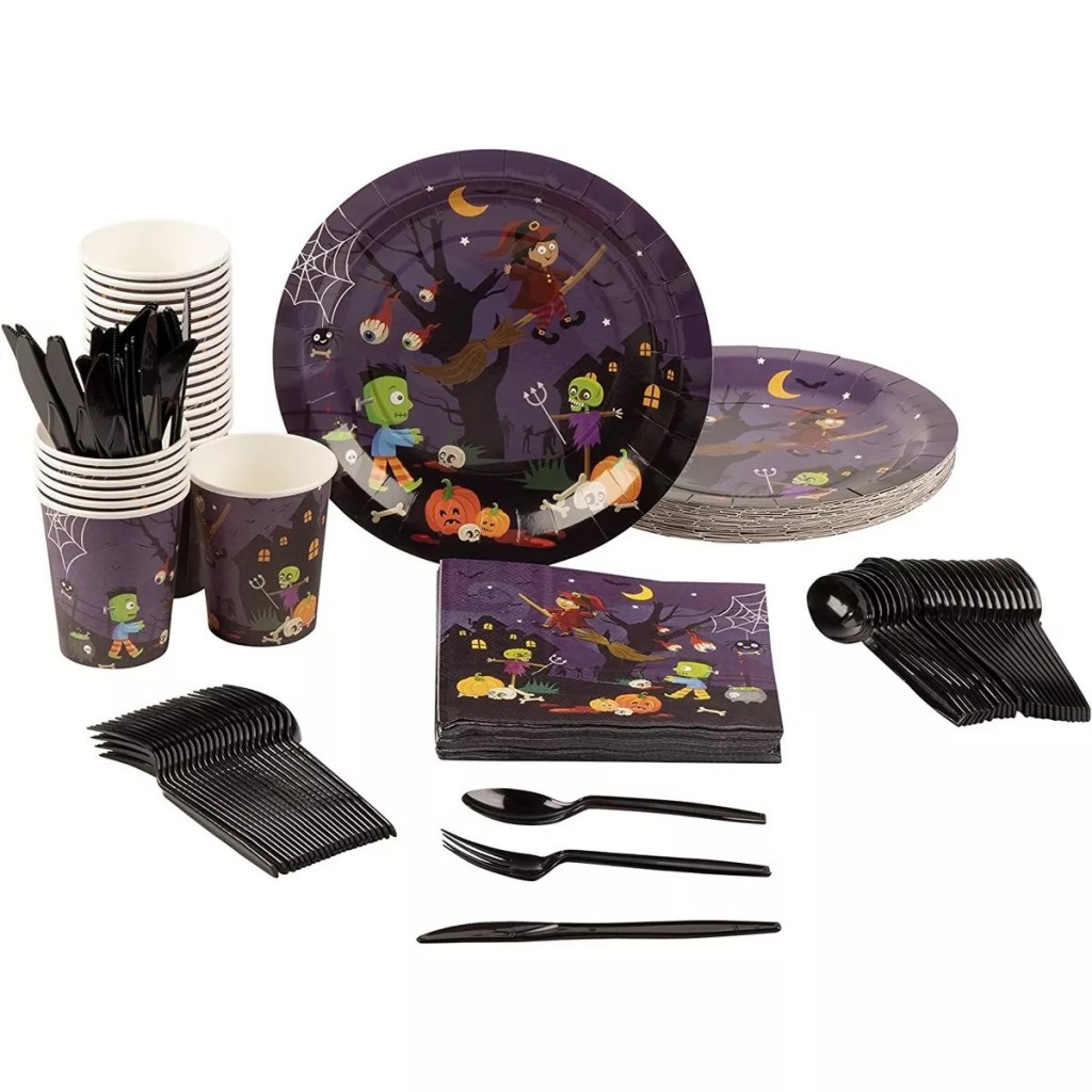 Set de platos y cubiertos desechables con temática de Halloween Blue Panda