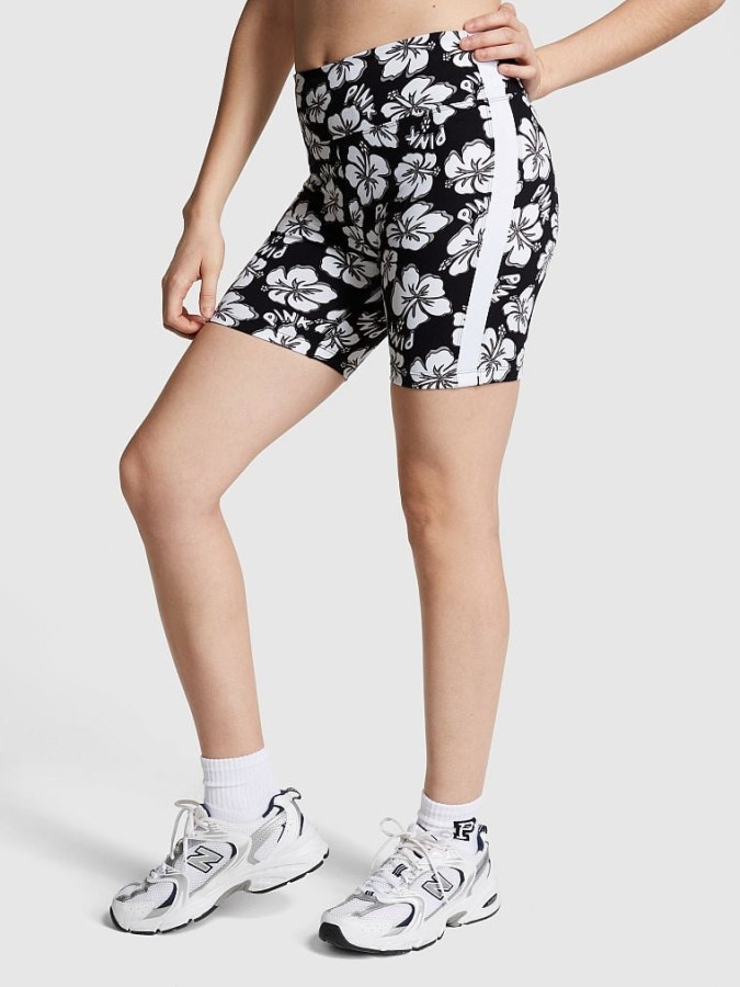 Short de dama de corte alto para ciclistas y estampado floral Pink