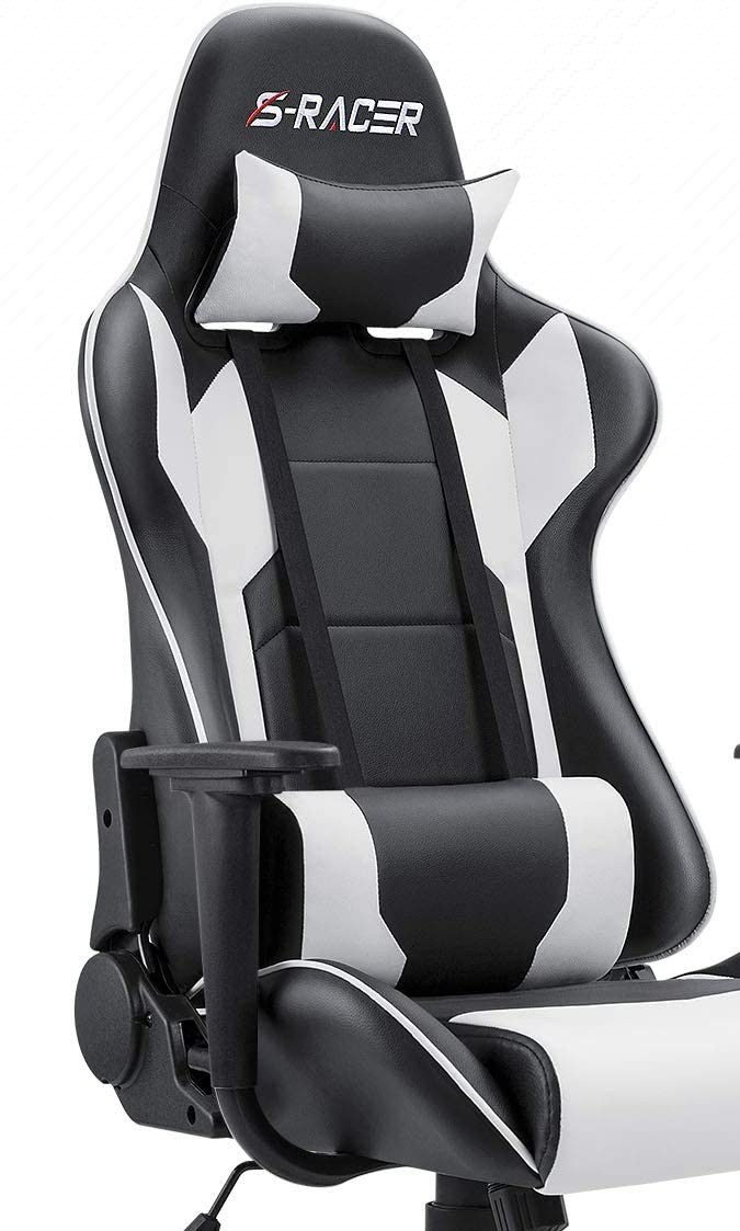 Silla de computadora con recubrimiento de cuero y soporte y respaldo lumbar Homall