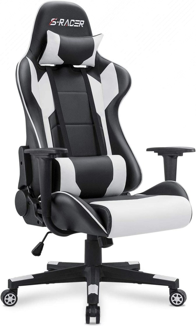 Silla de computadora con recubrimiento de cuero y soporte y respaldo lumbar Homall