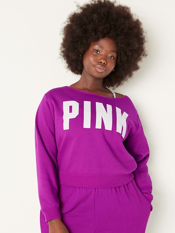 Suéter ligero de cuello ancho y estampado central Pink