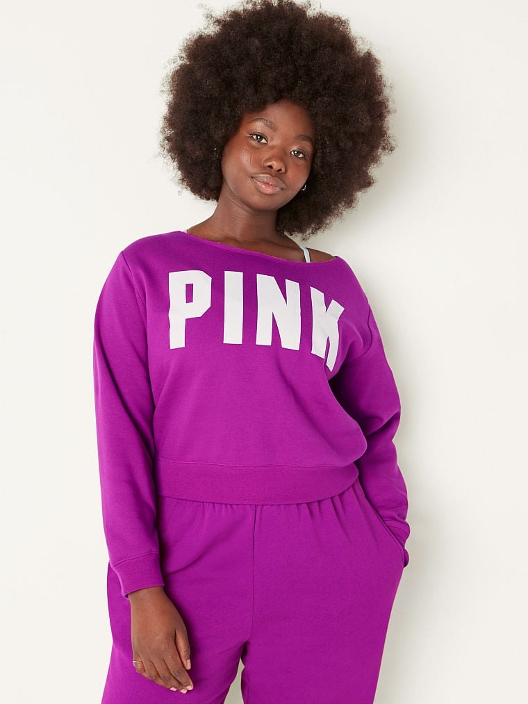 Suéter ligero de cuello ancho y estampado central Pink
