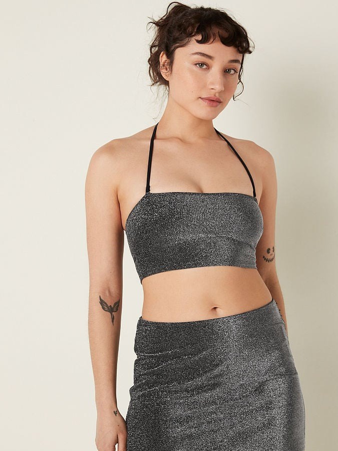 Top de bikini de tela brillante Pink